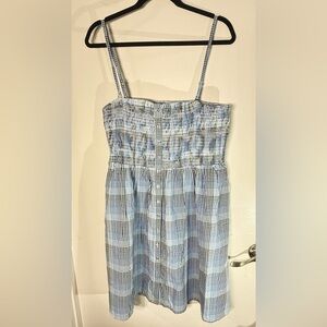 Topshop Blue Gingham Smocked Sundress Spaghetti Straps US 14 NWT